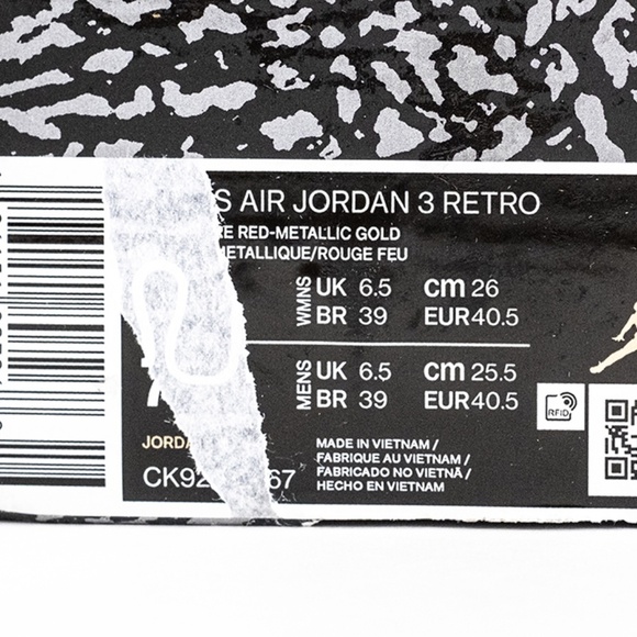 [CK9246-067] Air Jordan 3 Retro Mid Black Gold Cement Women's Size 9 W / 7.5 M - Picture 16 of 16